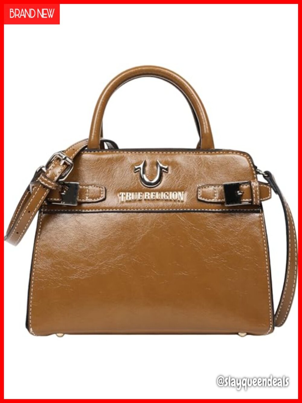 True Religion Structured Tote Bag with Detachable Strap, Polypropylene,